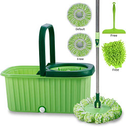 Smile Mom Spin Mopper Floor Cleaner with Bucket Set, Wheels for Best 360 Degree Cleaning, 2 Refill Head and Free Microfiber Glove + Free Kitchen Wiper