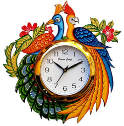 Divinecrafts Handpainted Peacock Wooden Wall Clock - 13x13 in, Multi Color, Set of 5