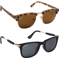 elegante Combo of Tiger Print Clubmaster and Gold Sticks Wayfarer Sunglasses for Boys