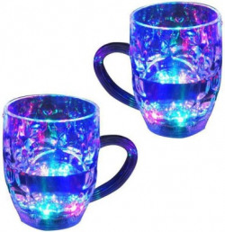 FTAFAT - Pair of Inductive Rainbow Color Cup LED Flashing 7 Color Changing Light, Lighting Cup, Easy battery replace - 2 cups Glass Mug(200 ml, Pack of 2)