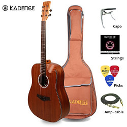 Kadence Slowhand Series Premium Acoustic Guitar, Mahagony Top, Combo with Heavy Padded Bag, Instrument cable, Pro Capo and Fiber Body Stand.