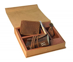 LEADERACHI Brown Combo Set (Men's Wallet, Dairy, Key Ring & Pen)