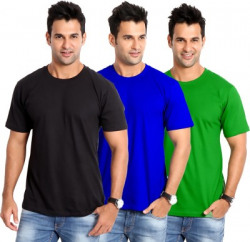 Top Notch Solid Men's Round Neck Black, Green, Blue T-Shirt(Pack of 3)
