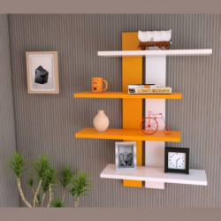 MartCrown Wooden Wall Shelf(Number of Shelves - 4, White, Yellow)