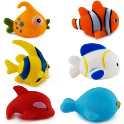 Wish key Chu Chu Colorful Floating Bath Toys for Baby Aquatic Fish Animals Set of 6 Non Toxic BPA Free