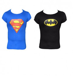 Krystle Girl's Combo of Batman and Superman Round Neck Cotton T-Shirt