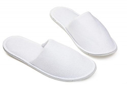 Pure Source India Unisex Towel Cloth Disposable Slippers 2 mm Sole Pack of 2 Pair (White, 11 x 4.3 Inch)