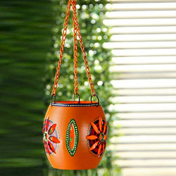 ExclusiveLane Handpainted Metal Hanging Tea Light Orange (Non Electrical) - for Gift/Home Décor