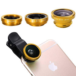 yidarton Phone Camera Macro Lens and Wide Angle Lens and Fisheye Lens 3 in 1 Clip-on Cell Phone Camera Lens for iPhone, Android (Gold)