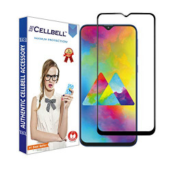 CELLBELL® Full Glue Edge to Edge Tempered Glass Screen Protector with Installation Kit for Samsung Galaxy M20(Black)