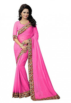 IndoPrimo Women's Net Saree With Blouse Piece (Saree Guru 7_Baby Pink)
