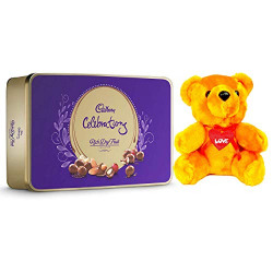 Cadbury - Valentine Gift Combo with Celebrations Rich Dry Fruit Chocolate Gift Box, 177g & A Beautiful Teddy