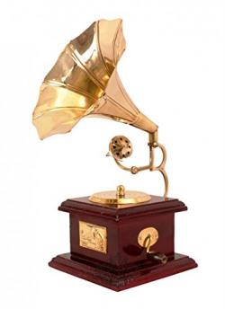 Indian Art Villa Vintage Style Brass Gramophone Phonograph Showpiece (Gold, 9.5-inch)