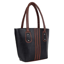 k kaparrow stylish women gilrs shoulder | hand bag | purse | black tote bag in leather look(3-strip)