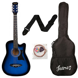 Juârez Acoustic Guitar, 38 Inch Cutaway, JRZ38C with Bag, Strings, Pick and Strap, TBS Transparent Blue Sunburst