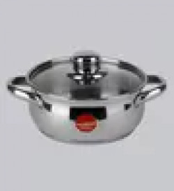 Sumeet Stainless Steel Silver Cooking Pot with Glass Lid ,1500 ML