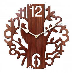 JaipurCrafts Designer Stylish Beautiful Tree Bird Round Wood Wall Clock (25 cm x 25 cm x 2.8 cm, Brown)- Without Glass 