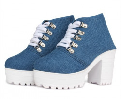 Flaunters High Heels Ice Blue Denim Shoes Casuals For Women(Blue)