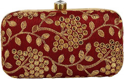 Tooba Women's Grapes Work Box Clutch (Mahroon, Red GREPES 7X4)