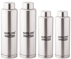 Nirlon Stainless Steel Water Bottle Set, 4-Pieces, Silver (FB_650_650_1000_1000)