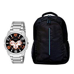 TIMER Combo of Stylsih Silver Color Dial Watch with Black Waterproof Bag for Men & Boy's