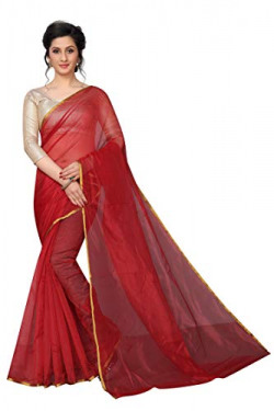 Perfectblue Women's Linen Saree With Blouse Piece (SilkiVariation) (Red)