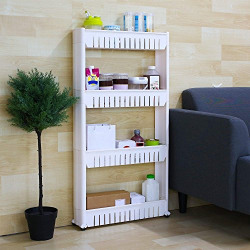 Efinito 4 Layer Space Saving Storage Organizer Rack Shelf with Wheels for Kitchen Bathroom Bedroom (Grey)