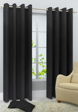 Homefab India 152.5 cm (5 ft) Polyester Window Curtain (Pack Of 2)(Solid, Black)