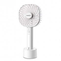 Geek Aire, 5 Inch rechargeable Handheld fan with 2600mAh Li-ion Battery, 5 speed option and table dock (White)