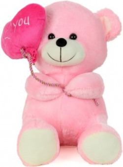 Giftwish Soft Stuff Cute Teddy Bear With I Love You Heart Ballon Pink Soft Toy 27cm- H  - 27 cm(Pink)