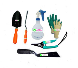 Easy Gardening - Essential tools - Trowel Big, Weeder, 2  Khurpi, Trigger Sprayer, Knit Gloves & Pruning secateur