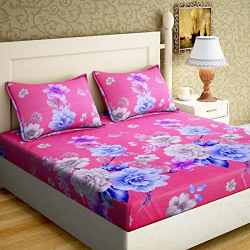 Home Elite Elegant 3-D Print 152 TC Microfiber Double Bedsheet with 2 Pillow Covers - Floral, Multicolour, RG-3D-301