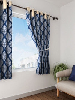 Cortina Blue Set of 2 Printed Room Darkening Window Curtains