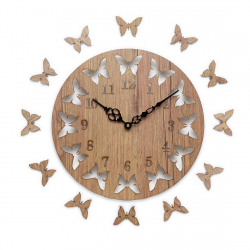  Sehaz Artworks Round Wooden Wall Clock (25.5 cm x 25.5 cm x 2.8 cm, Beige, SZA-PWC-12-Butterflies)