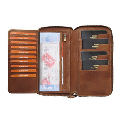 ABYS Genuine Leather Unisex Passport Holder||Coin Purse||Cheque Book Holder||Travel Wallet||Card Holder with Metallic Zip Closure