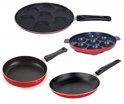 Nirlon Non-Stick Aluminium Cookware Set, 4-Pieces, Red (FP11_UP(7)_TP_AP(7))