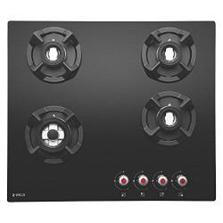 Elica Hob 4 Burner Auto Ignition Glass Top - 3 Double Ring Brass Burner and 1 Mini Triple Ring Brass Gas Stove (Classic Brass 4B 60)