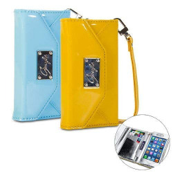 GMYLE iPhone SE Case, Golden Yellow Premium Luxury PU Leather Wristlet Clutch Wallet Case with Hand Strap & Card Holder & Camera Hole for iPhone 5/5s/SE