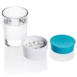 tecmac 2-in-1 Travel Carafe Medicines Organizer Vitamin Storage Drinking Plastic Leak-Proof Cup of Water, 124 ml (Blue)