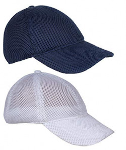 Zacharias Men's Net Baseball Cap Blue & White Free Size Pack of 2