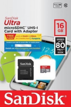 SanDisk Ultra 16 GB MicroSDHC Class 10 80 MB/s  Memory Card(With Adapter)