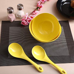 Iveo Melamine Serving Bowl and Spoon Set, 4-Pieces, Yellow