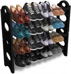 ADONYX BELLS COLLAPSIBLE SHOE STAND Plastic Collapsible Shoe Stand(Black, 4 Shelves)
