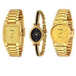 Imperial Club Combo Pack of 3 Golden Colour Analog Watches for Men and Women (wcm-005)