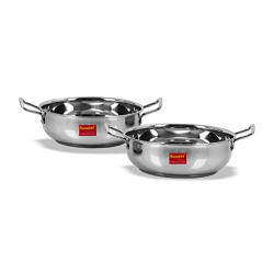Sumeet Stainless Steel-Induction Encapsulated Bottom induction and Gas Stove Friendly Kadhai (Size no 12 - 1.9L and Size no 13- 2.3L) - Set of 2