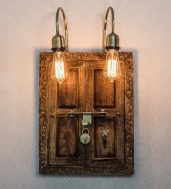 Gold and Brown Wood and Steel Wall Light by Fos Lighting