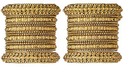Mansiyaorange Hand Work One Gram Gold Ad Stone Two Antique Golden Bangle Set For Women (3.00)