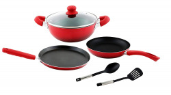  Nirlon Aluminium Kitchen Craft Cookware Set, 6-Pieces, Red