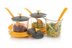 Slings 3 Pcs Multipurpose Storage, Pickle and Mukhwas Container Set with Spoons, Color May Vary