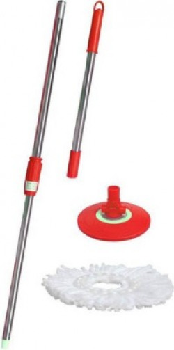 Kanantraders spin Cleaning stainless High Quality Mop Rod with 1 Mop Refill Wet & Dry Mop(Red)